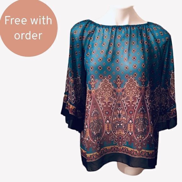 NWOT R. Rouge Ruffled 3/4 Length Sleeve Top Small - Picture 1 of 3